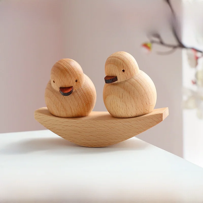 Wooden Duck Couple Desktop Decorations  Wood Office Hotel Front Desk Craft Creative Pattern Short Sleeve Ladies T-shirt