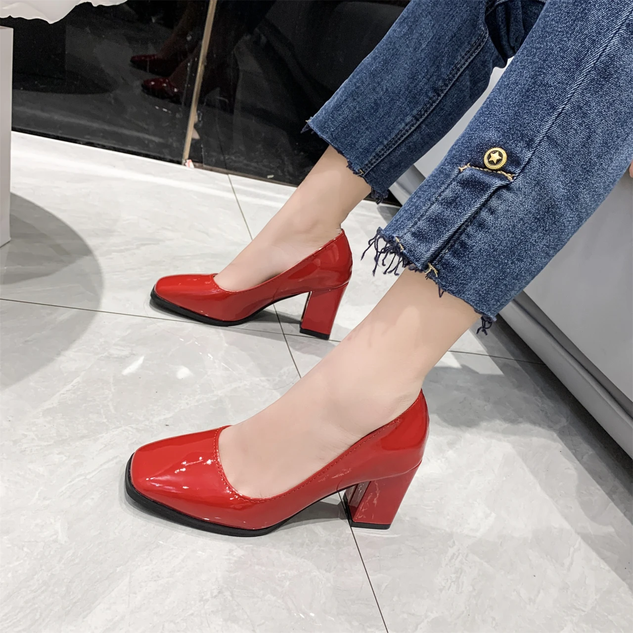 Neue Quadratische Tou Lacklederschuhe Damen Pumps mit Dicken Absätzen Sapato Feminino Arbeits- und Partyschuh Übergroße Plusgröße 50 Zapatos Mujer – Detail 20