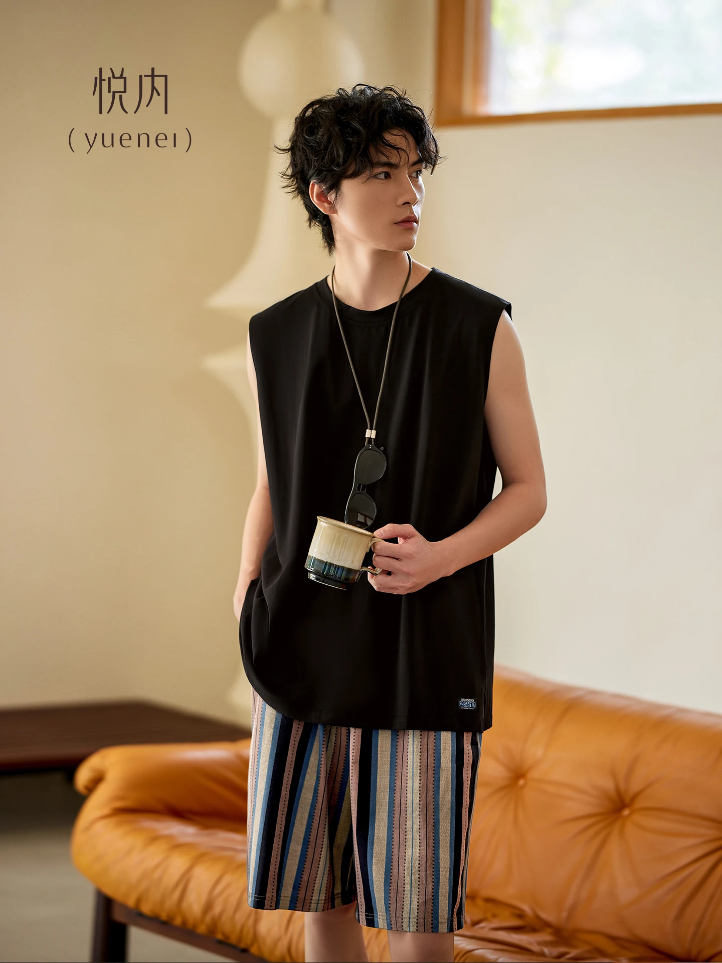 men's-summer-cotton-pajamas-short-sleeveless-vest-shorts-home-clothes-casual-thin-large-size-can-wear-outside-comfortable-bre