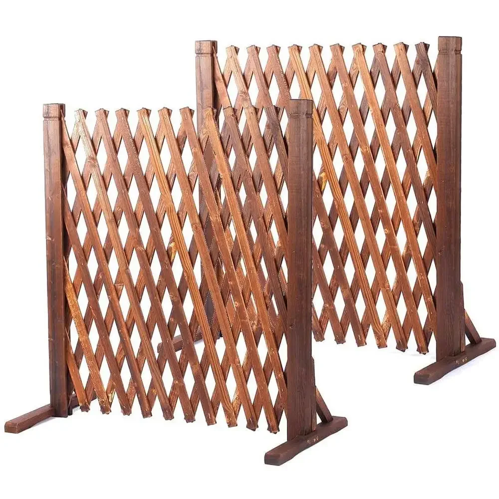 Expandable Wooden Garden Fence Gate Plant Screen Trellis Extendable Instant Safety Lattice Stand Multi-Function Wood Brown