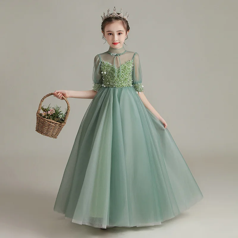 Girls' Formal Dress Princess Dress Spring Summer New Host Girl Children's Puffy Tulle Cute Catwalk Piano Performance Dress