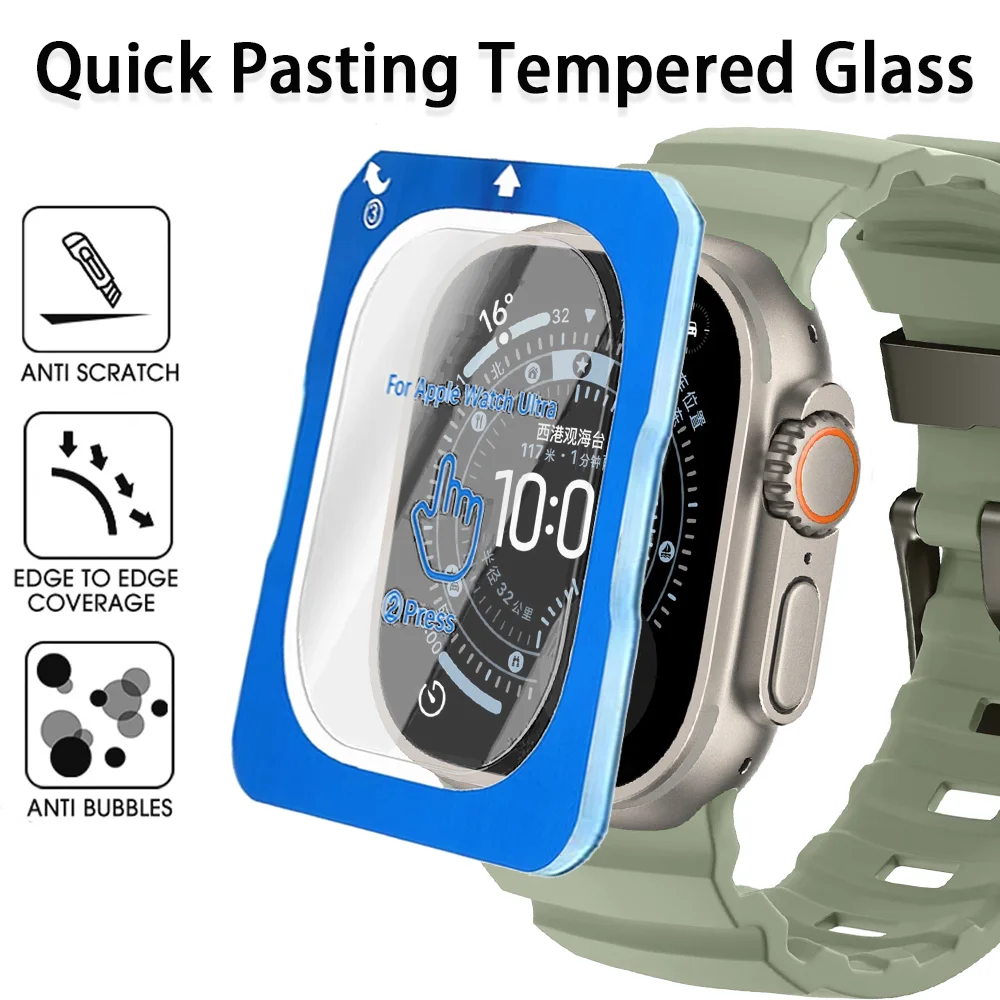 Schnell klebendes gehärtetes Glas für Apple Watch Ultra 3/2/1 49 mm, einfach zu installierende Displayschutzfolie, Ultra 3-2-1 49 mm Folie