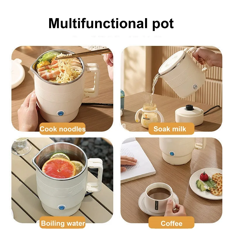 

600W Multifunction Pot Portable Folding Electric Kettle 304 Stainless Steel Boiling Kettle 2 Gear Adjust Quick Milk Cup 800ml