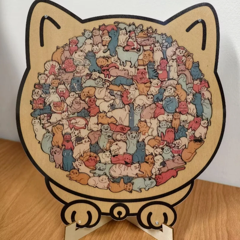 135 PC Cat-shaped Wooden Jigsaw Puzzle Unique Irregular Puzzle Pieces Game Birthday Xmas Gifts for Cat Lovers Home Decorations