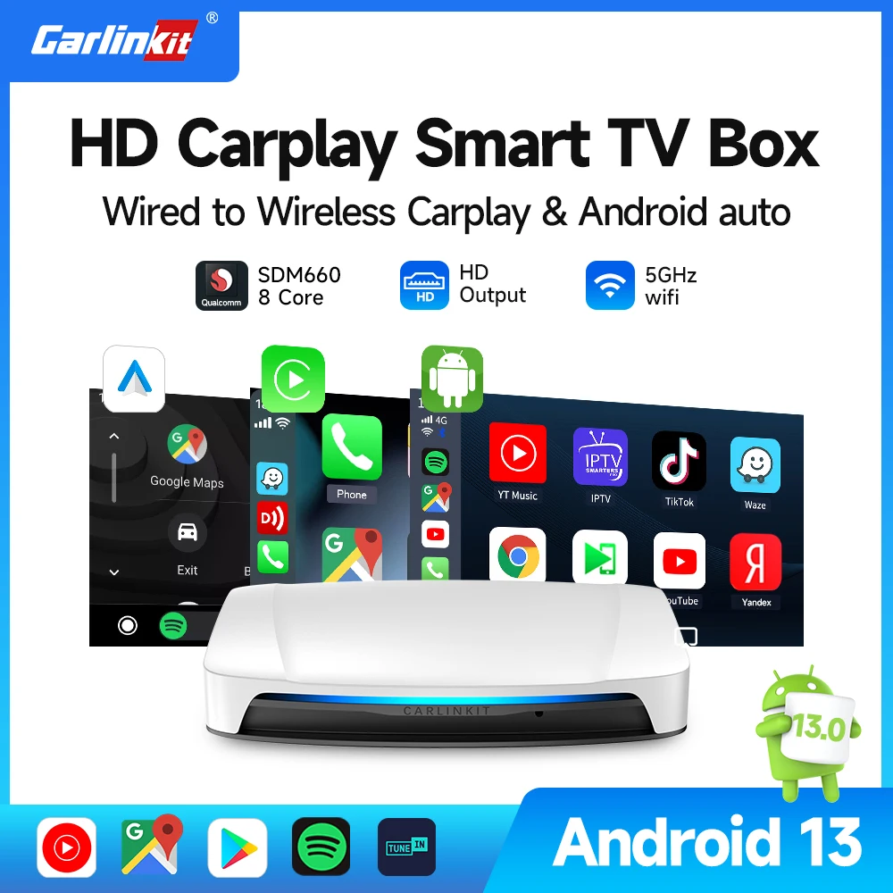 CarlinKit Wireless Carplay TV Box Smart 8+128G Android Auto AI Box  HDMI Output Android 13 Video Adapter For Youtube Kia IPTV