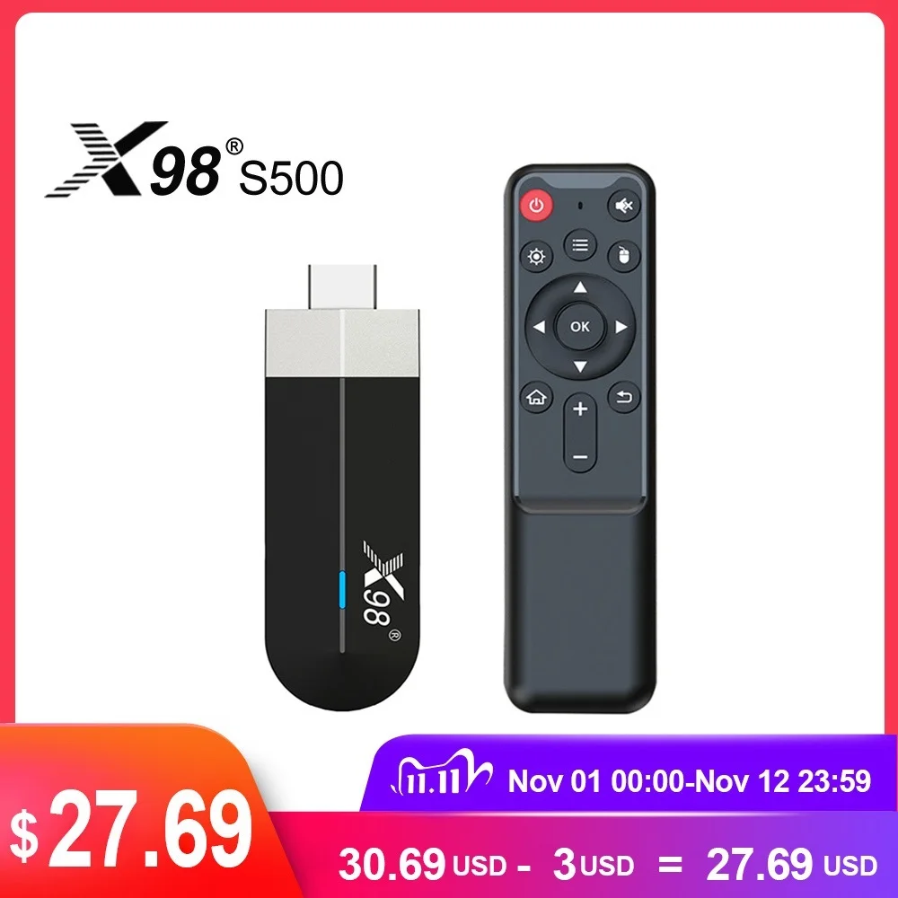 New X98 S500 Android 11 TV Stick Amlogic S905Y4 Quad Core 4G 32G AV1 4K 60fps 5G Wifi Google Player Youtube X98 Dongle 2G 16G