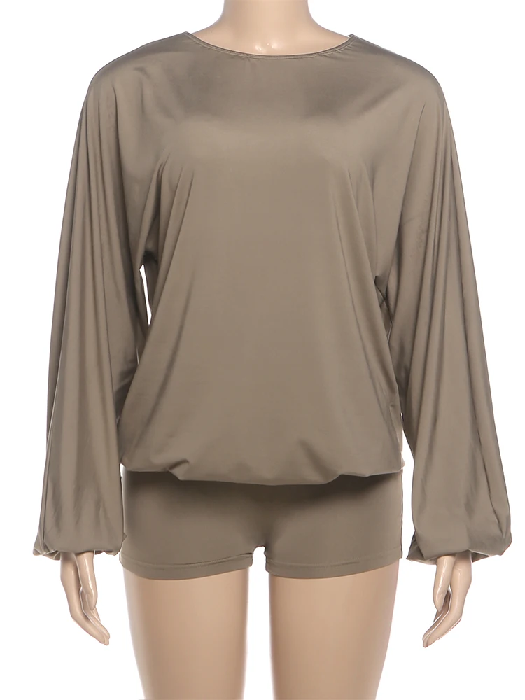 Whatiwear Street Strampler für Damen, schlicht, sexy, rückenfrei, O-Ausschnitt, volle Ärmel, modisch, Stretch, dünn, Mitternacht, Hottie, Clubwear, Playsuits