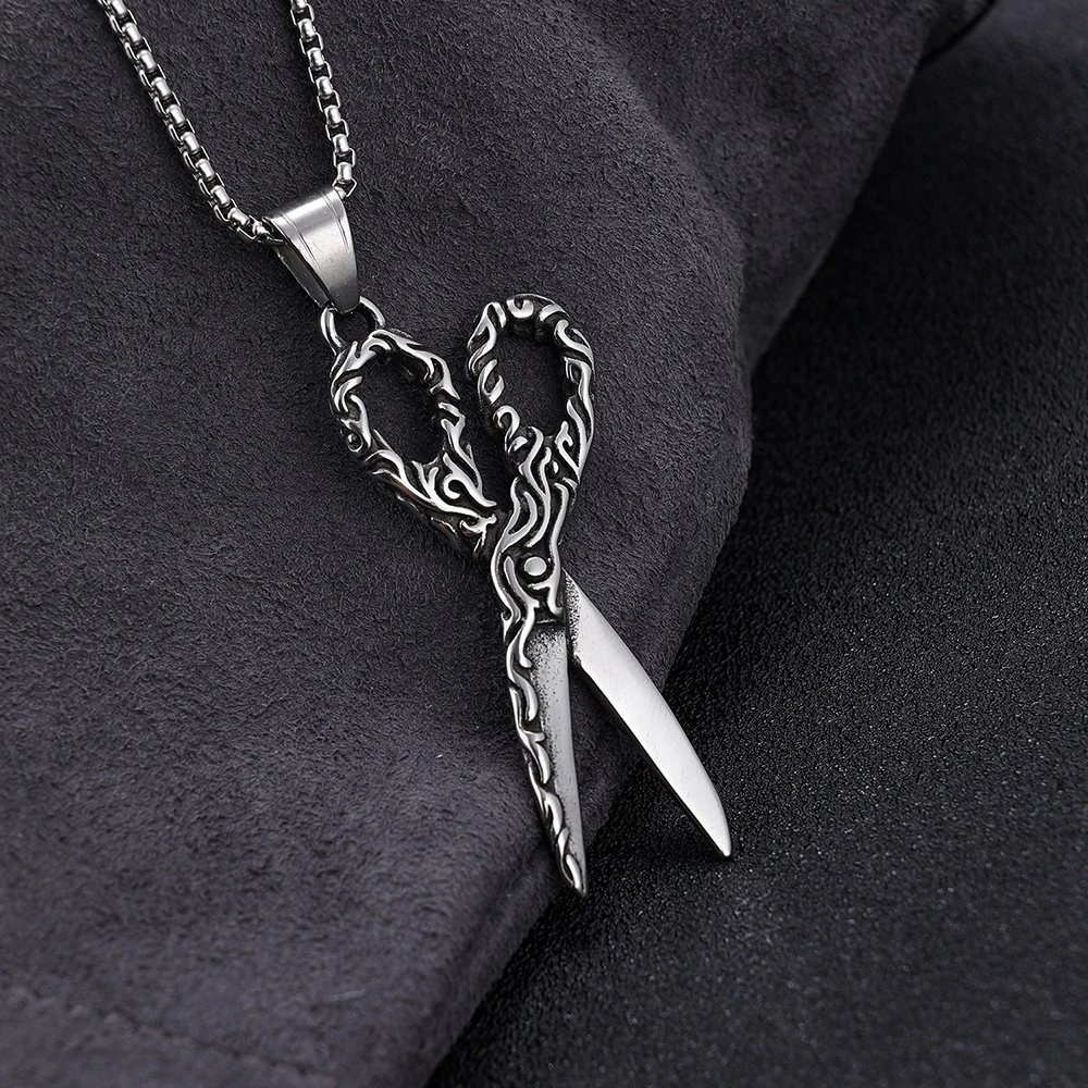 New 3D Dimensional Carve lines scissors Pendant Alloy Necklace Personality Men Retro Funny Clipper Pendants Jewelry Accessory