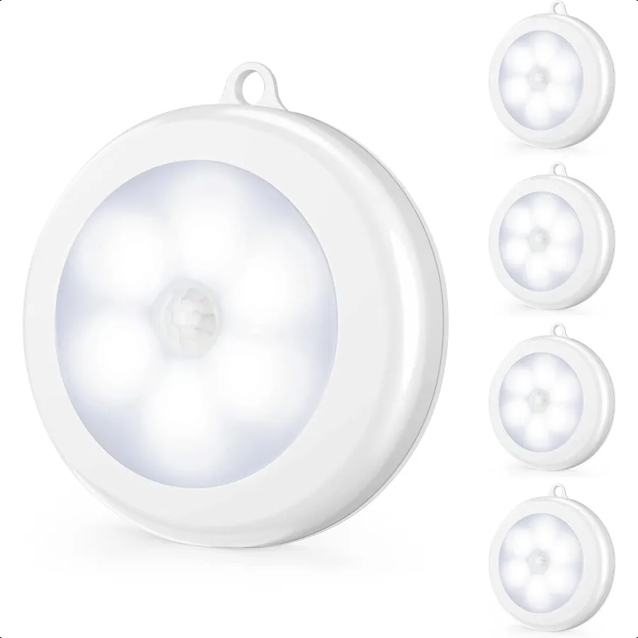

4 Pack Motion Sensor LED Night Light Cordl BatteryPowered Stickon Magnet Closet Lights Safe Lights for Stairs Cabinet Cool Whit