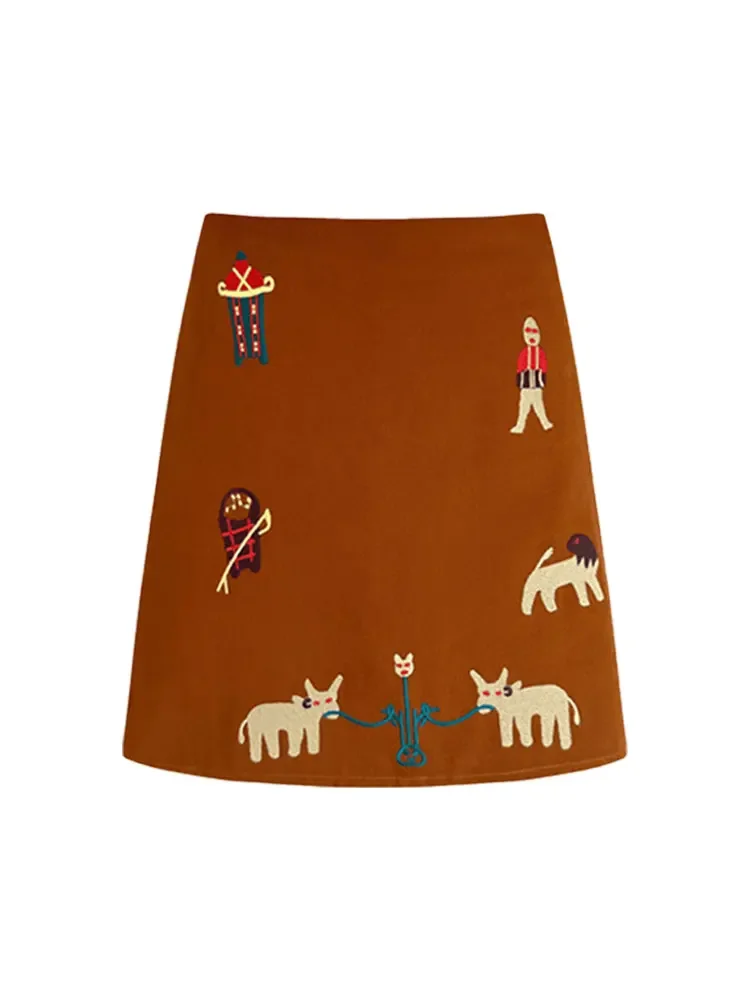 New Chinese Style Cartoon Embroidered Short Skirt Women Fashion Summer Retro National Trend Plus Size