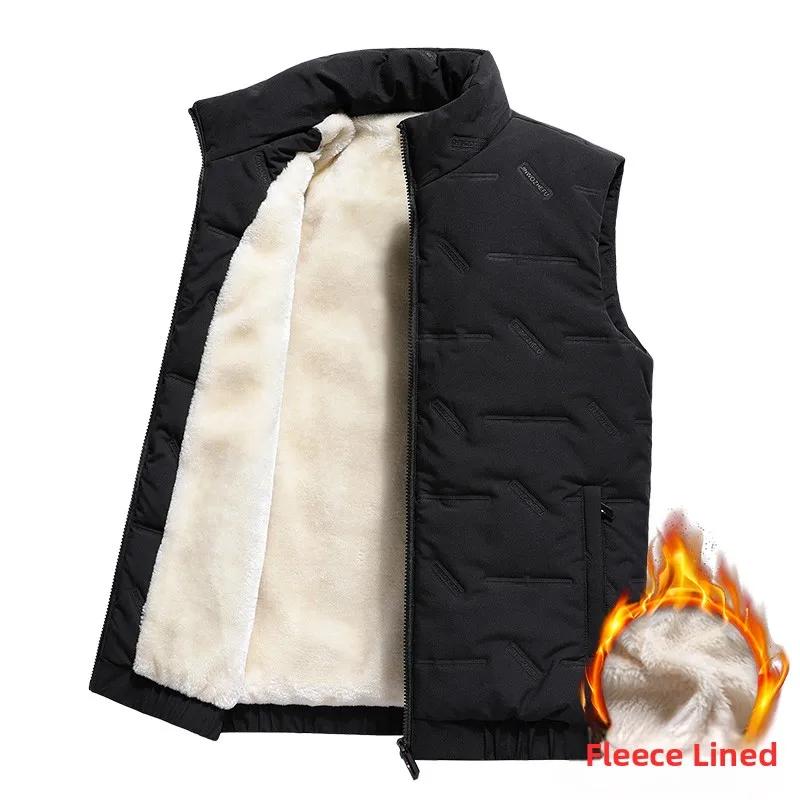 Thiened Floing down Cotton Vest Men's Autumn Winter Warm Sports Jaet Stand Fit Polyester Fiber 00% Trendy Casual