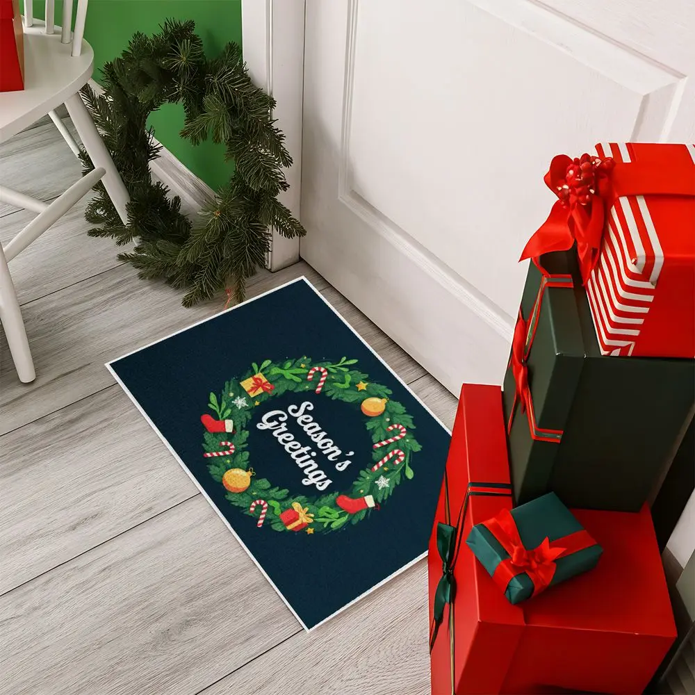 

VIKAMA Christmas Doormat Warm, Non-Slip, Waterproof Christmas Floral Wreath Pattern Rug Perfect for Entryway Home Decor