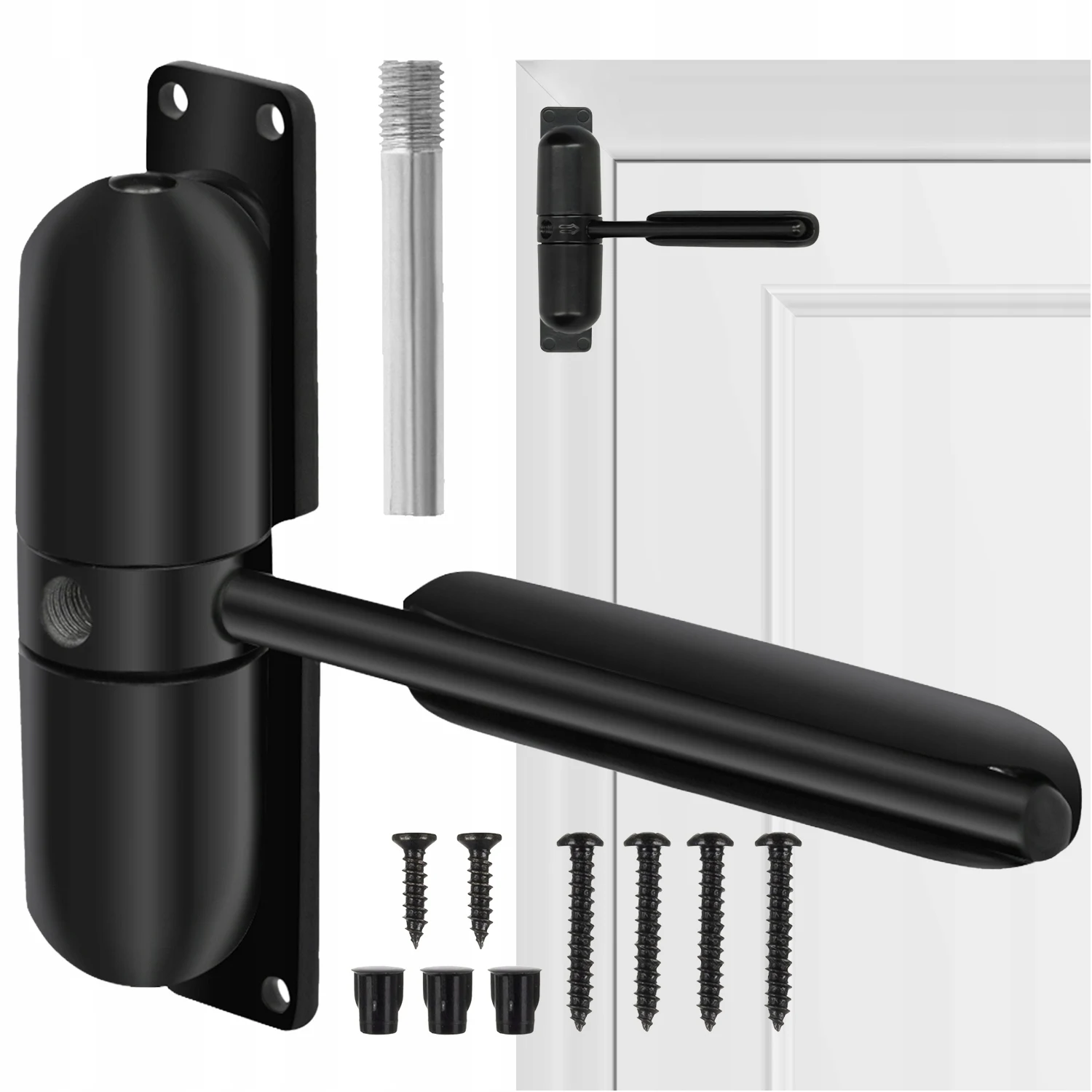 Deurdranger met arm 60 kg zwart automatisch zelfsluitend voor deuren thuis kantoor renovatie praktisch betrouwbaar stevig modern strak design eenvoudige montage multifunctioneel huis dagelijkse