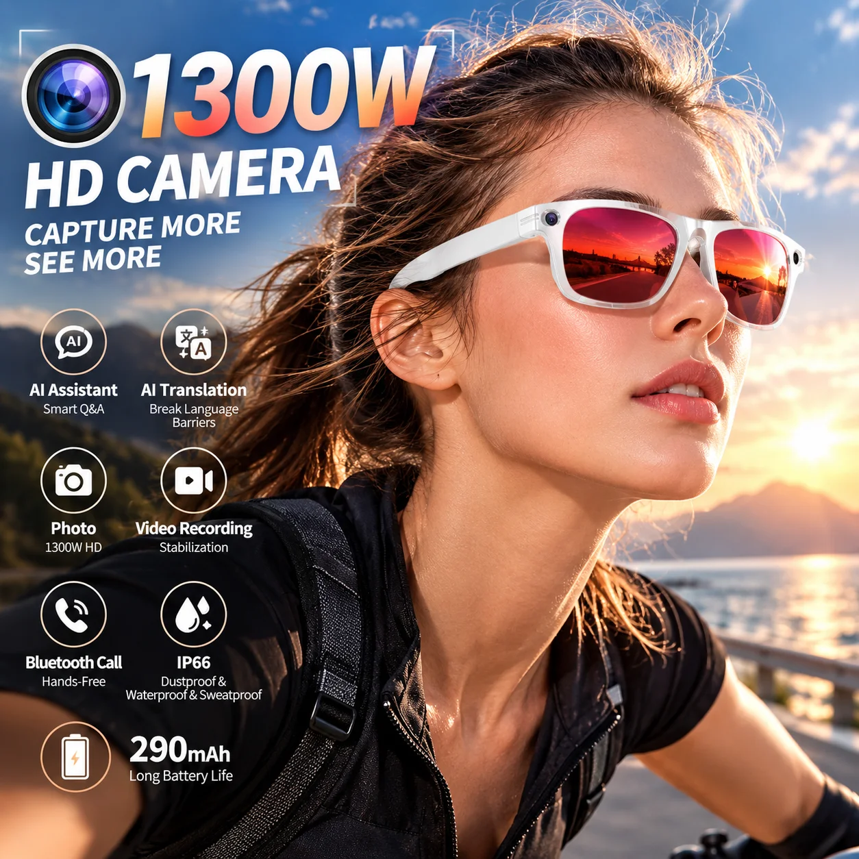 LIGE New 1300W Pixels Camera Smart Glasses Recording Videos HD Photo AI Translations Bluetooth Call Music Play Smart Sunglasses