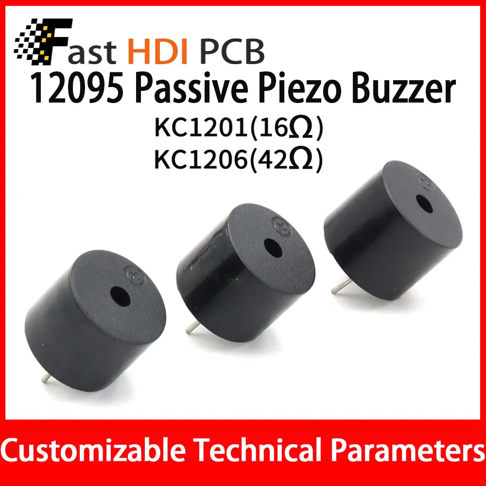 [KC1206/KC1201] Passive Piezo Buzzer 12x9.5mm - 16Ω/42Ω Impedance, 6.5mm Pin Pitch, Compact Integrated Design