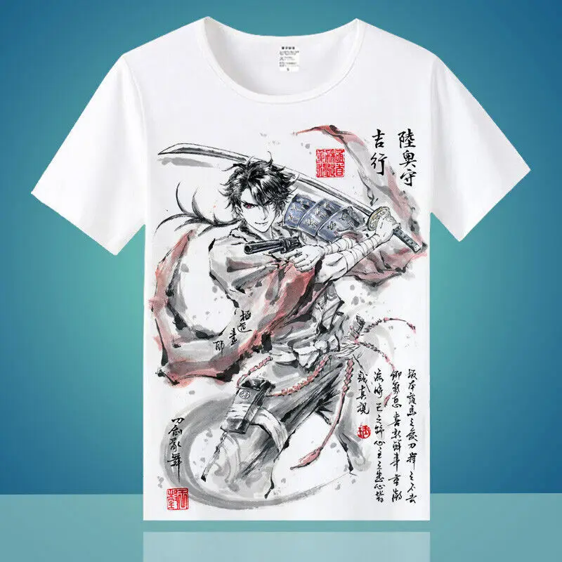 Mutsunokami Yoshiyuki Touken Ranbu Online Round Collar Tee Daily White T-shirt