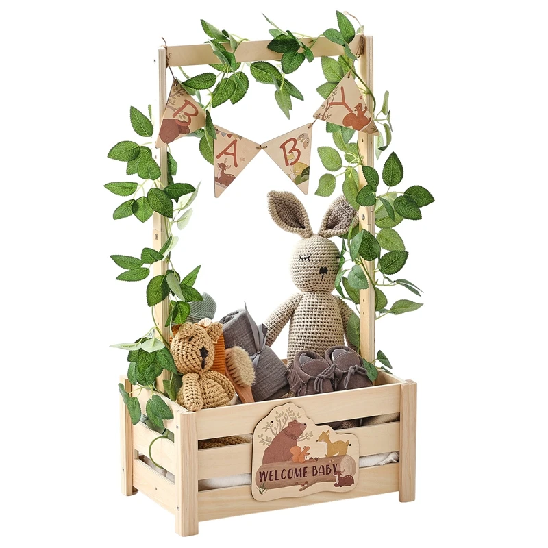 

Wood Baby Shower Basket Baby Storage Basket Decoration Baby Shower Crate Closet With Portable Handle Decorate Large Capacity Toy