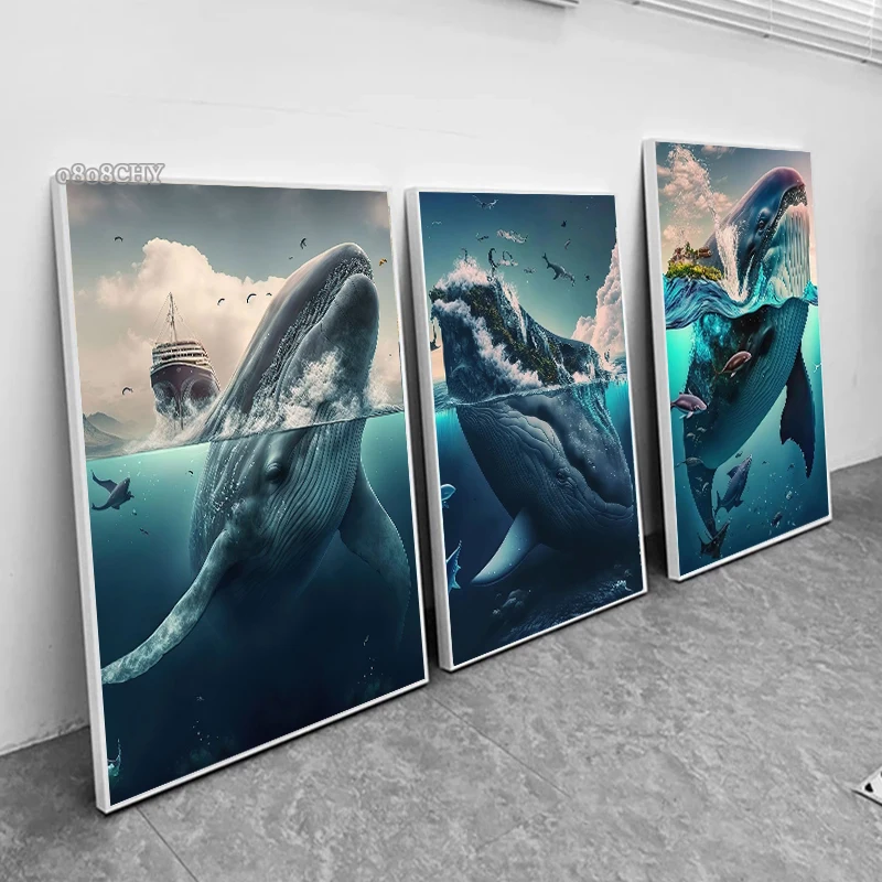 

Whale Animals Sea Canvas Painting Posters and Prints Nordic Sea Animal Wall Art Pictures for Modern Living Room Decor Painting