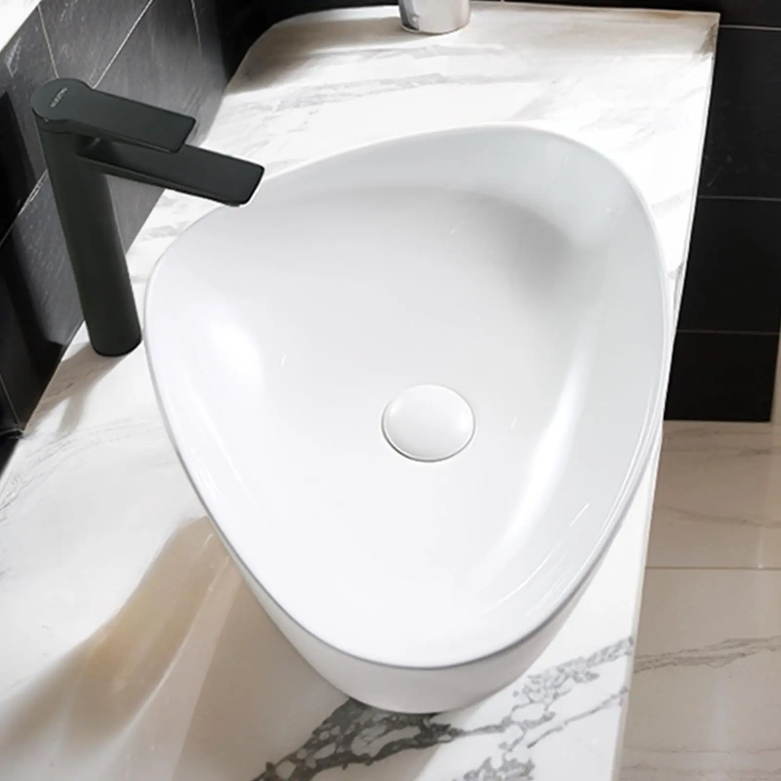 

White Ceramic Vessel Sink Triangle Shape Countertop Wash Basin 19.7x16.1x4.7 Inch