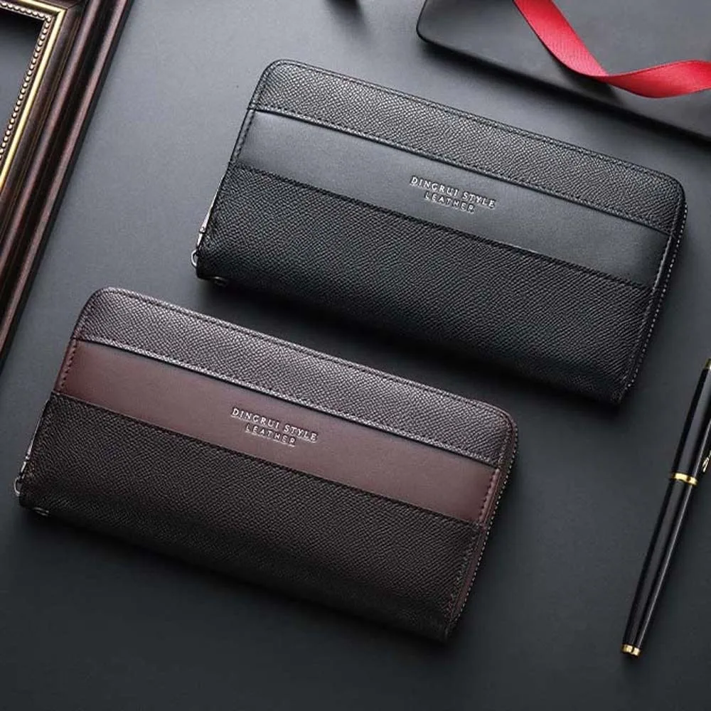 

Large Capacity PU Men's Wallet Anti-splash Water Classic Coffee Phone Bag Note Compartment Solid Color Long Business Handbag