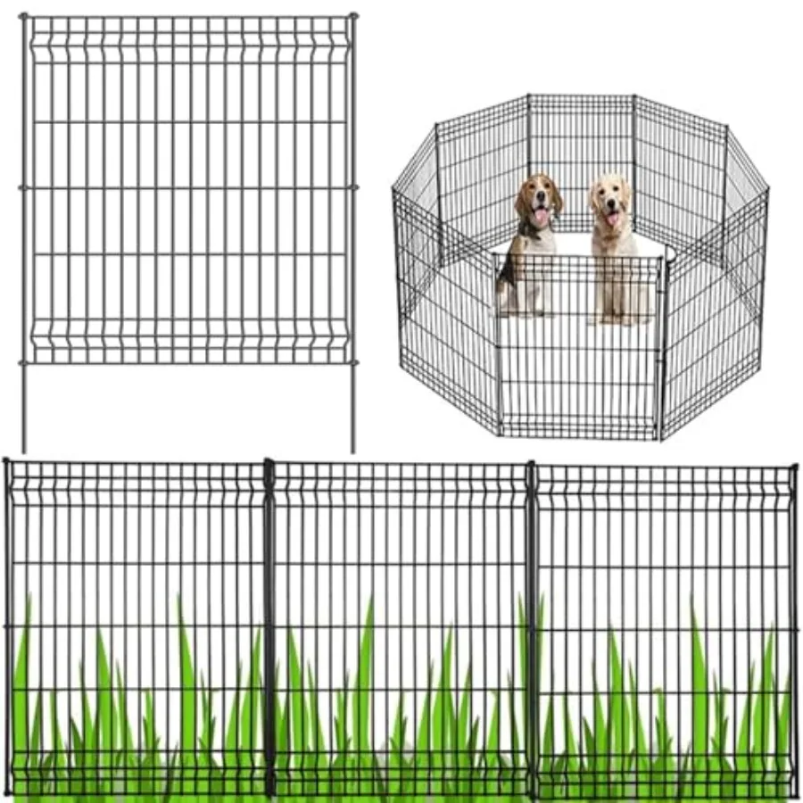 

Декоративный металлический садовый забор без копки, для собак, высотой 44 дюйма (112 см) и шириной 288 дюймов (732 см), с воротами, барьер для животных.