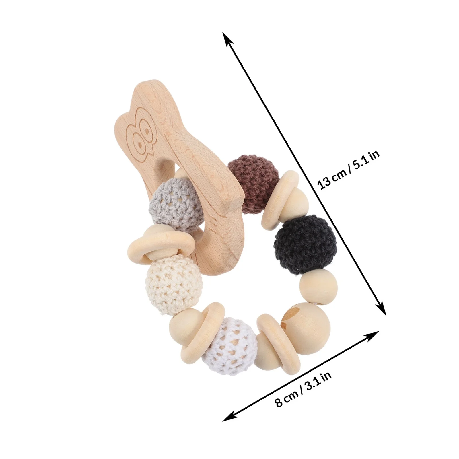 Mordedor de Madera de Búho para Bebés de 0 a 6 Meses, Sonajero de Madera de Haya, Mordedor Sensorial para Bebés