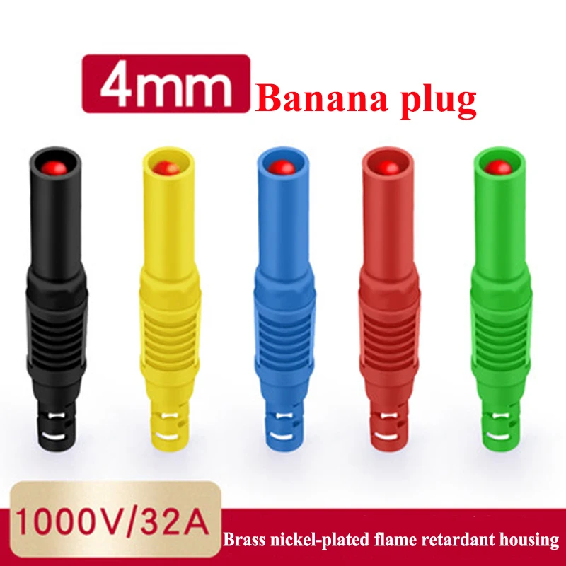 

5pcs Assembled 4mm Full Sheath Safety Type Banana Plug DIY Meter Pen 4mm Hole Connector Plug Solder Type Yellow Blue Green Black