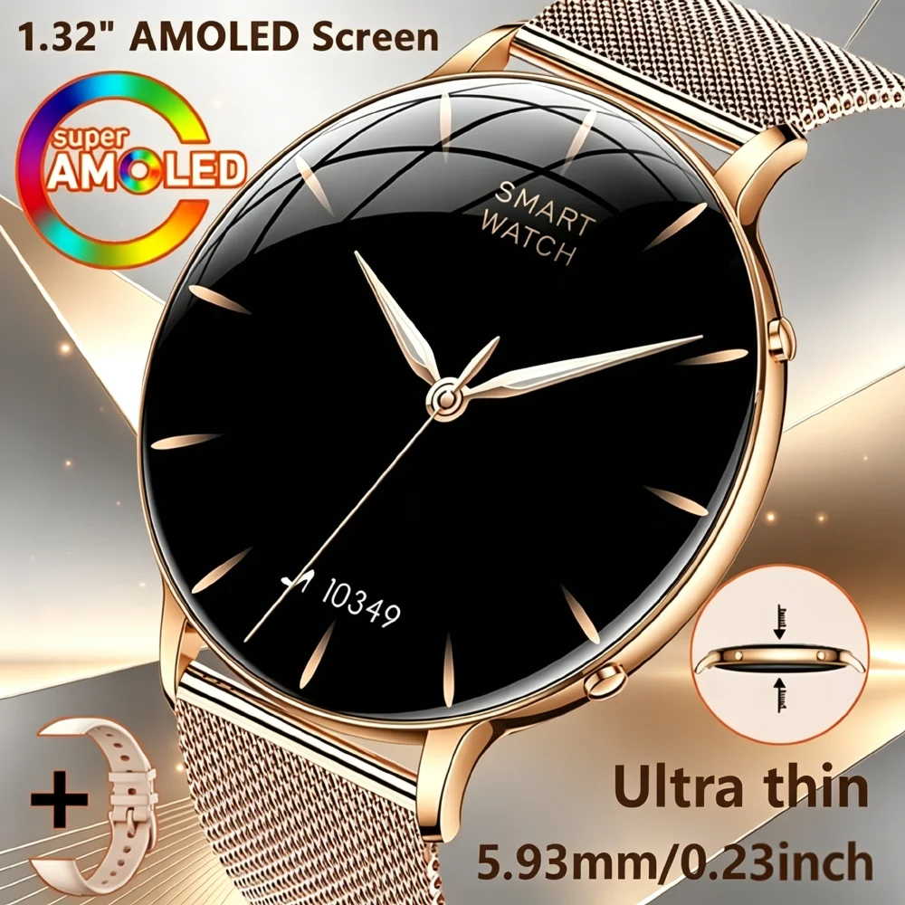 New Slim Smart Watch 2026, 1.32-inch AMOLED Screen, Wireless Calls, Heart Rate and Blood Oxygen Detection Support, the Best Gift