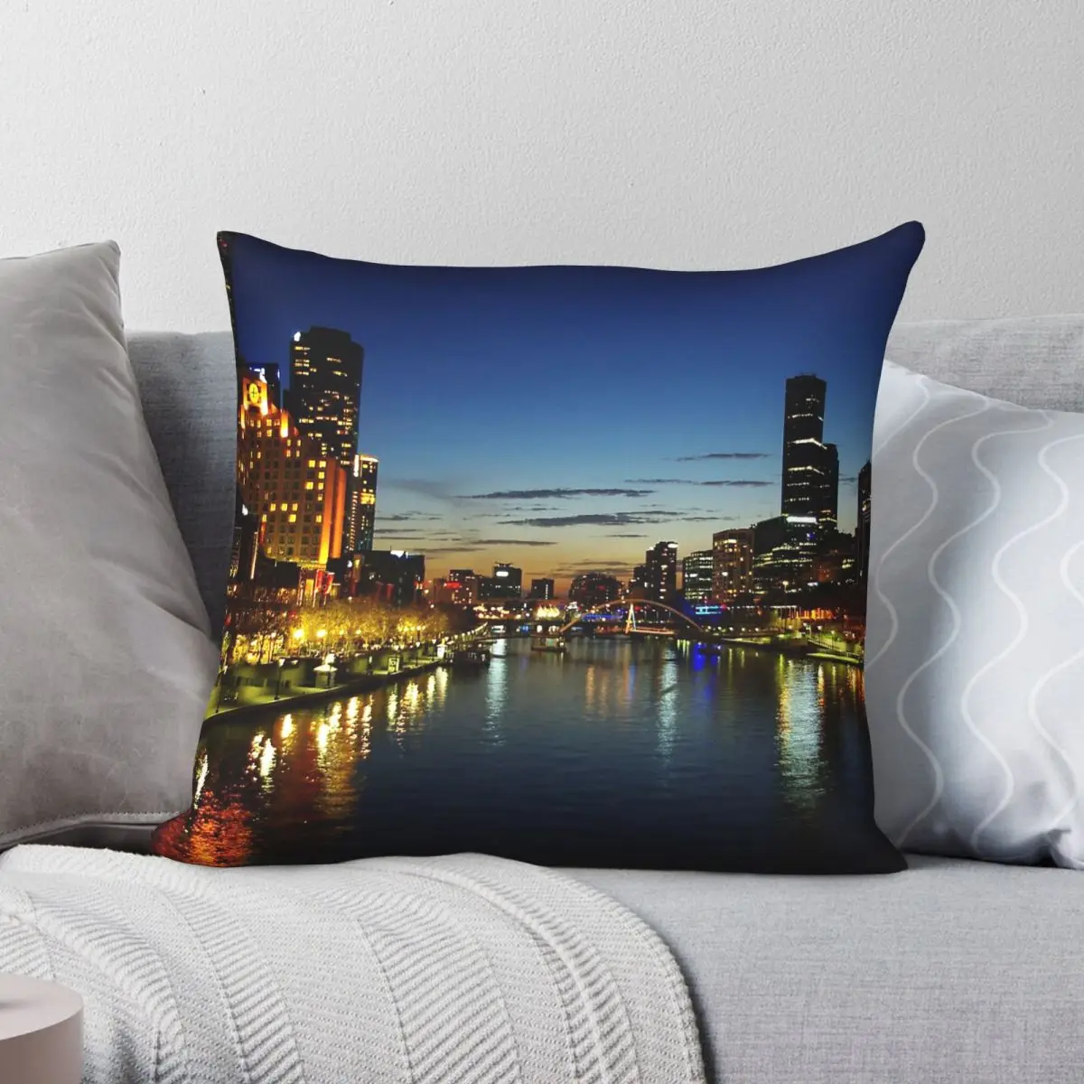 Gorgeous Melbourne Square Pillowcase Polyester Linen Velvet Printed Zip Decor Sofa Seater Cushion Cover