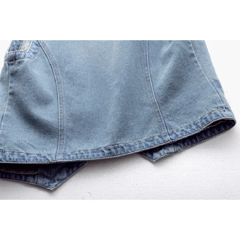 Jasnobłękitna kamizelka jeansowa damska modna kieszeń bez rękawów kurtka płaszcz 2025 lato nowa koreańska dopasowana krótka kamizelka jeansowa damska bezrękawnik