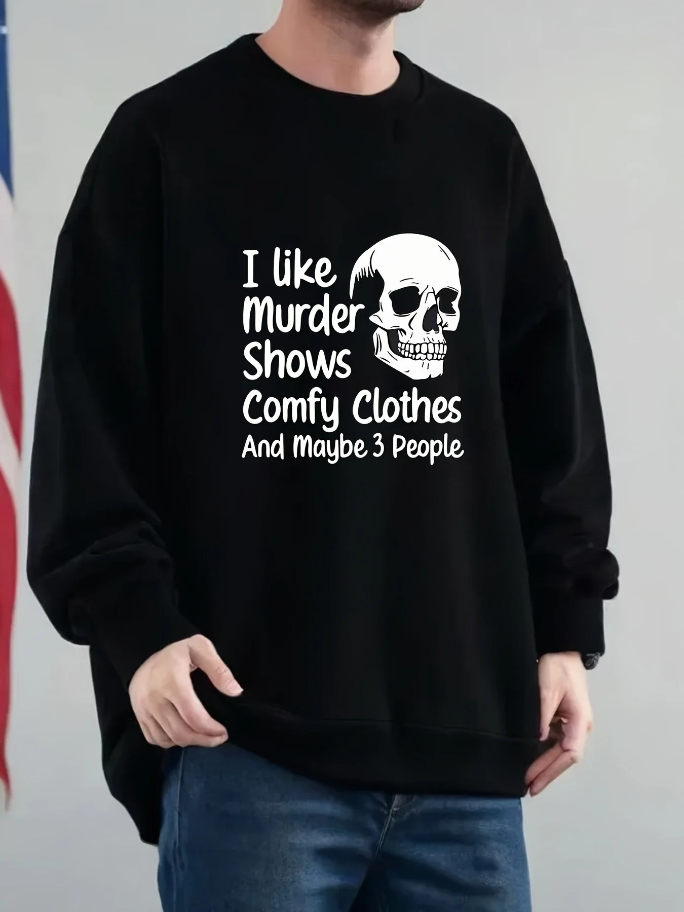 Camisa deportiva con hombros caídos y cuello redondo para hombre de talla grande con estampado de letras y números de cabeza de esqueleto en estilo de gran tamaño