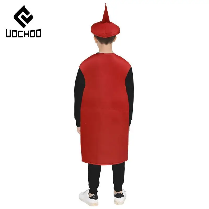 Dress Up Ketchup Flasche Kostüm Tomatensauce Schwamm Cosplay Jungen Mädchen Overall Lustige Bühnenkostüme Neuheit Paar Kleidung