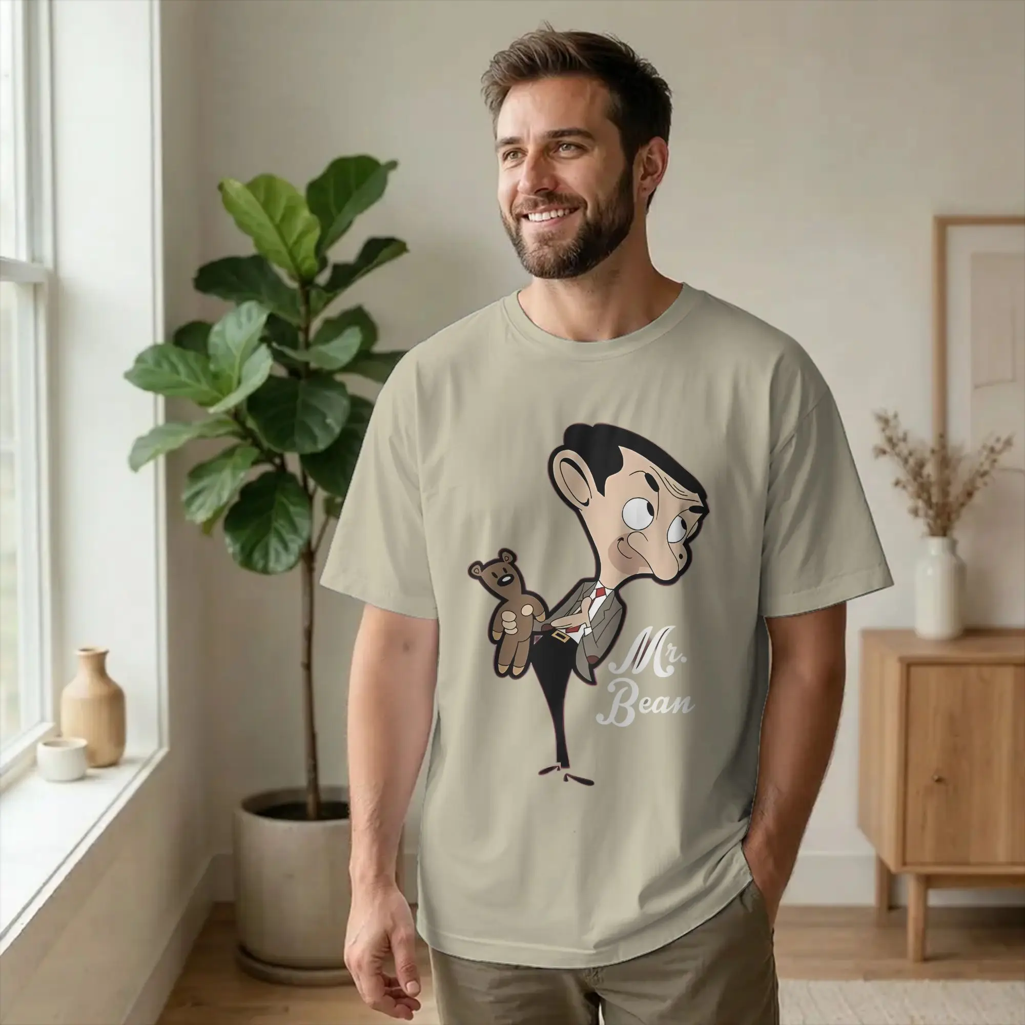 Retro Mr Beans  T Shirt Men Cotton Short Sleeve Cartoon Crewneck Summer Clothing