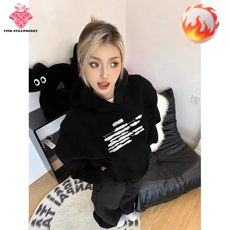 

American Retro Hooded Sweatshirt Women Men Autumn Winter 2025New Oversize Casual Plush Fitting Pullover Y2K Top Female clothing