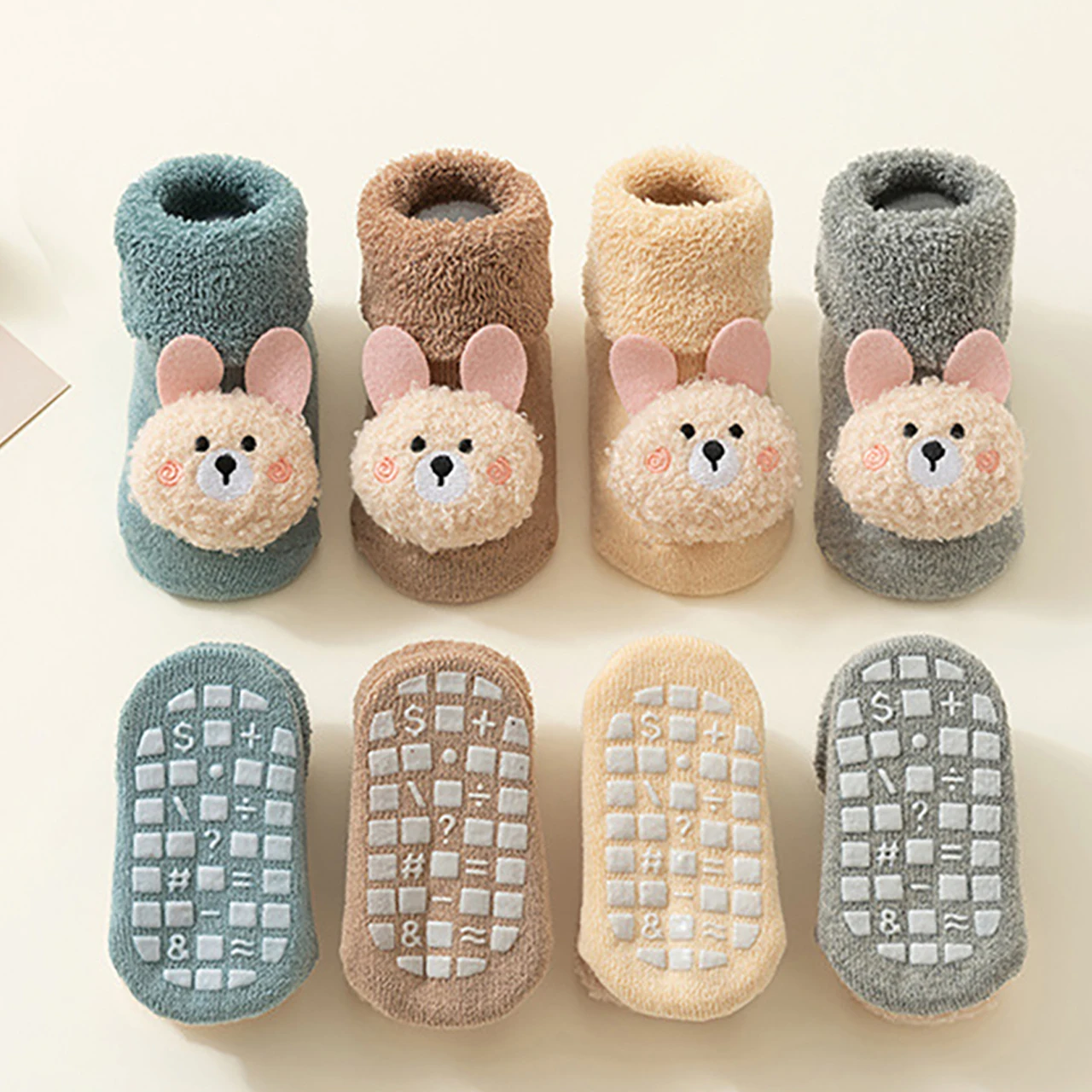 

Winter Baby Plush Socks Thick Fleece Looped Non-slip Floor Socks Cute Bear Doll Newborn Thermal Footwear 0-3Year Kids Warm Socks