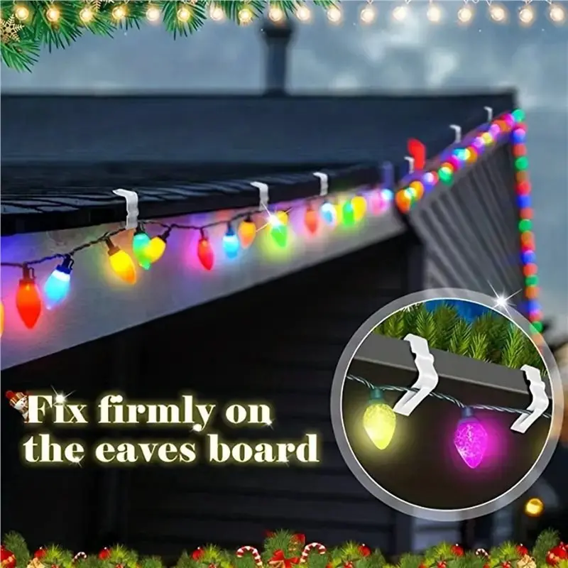 DTA4 200 Pcs Christmas Light Hanger Hooks 1 5/8 Inch Fascia Boards Clips for Weatherproof Outdoor Holiday Clip