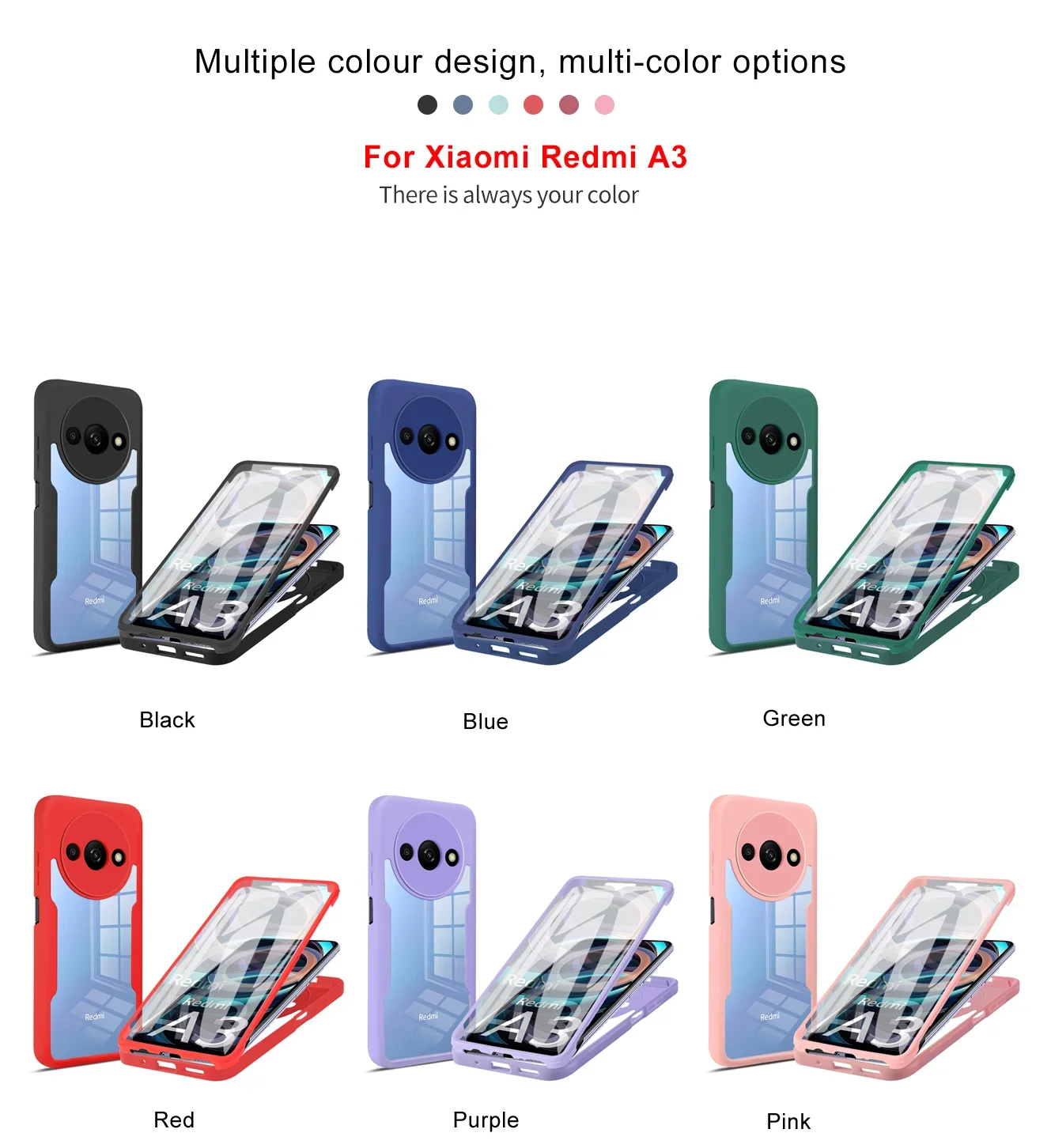 360° Full Body Case for Xiaomi Redmi A3 Screen Protection Film Luxury Silicone Protection Hard Phone Cover Redmi A3 image 6