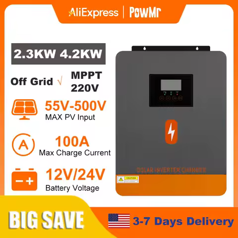 PowMr 4200W Hybrid Solar Inverter 24V 220V Off Grid Pure Sine Inverter Dual Output with MPPT 100A Solar Battery Charger