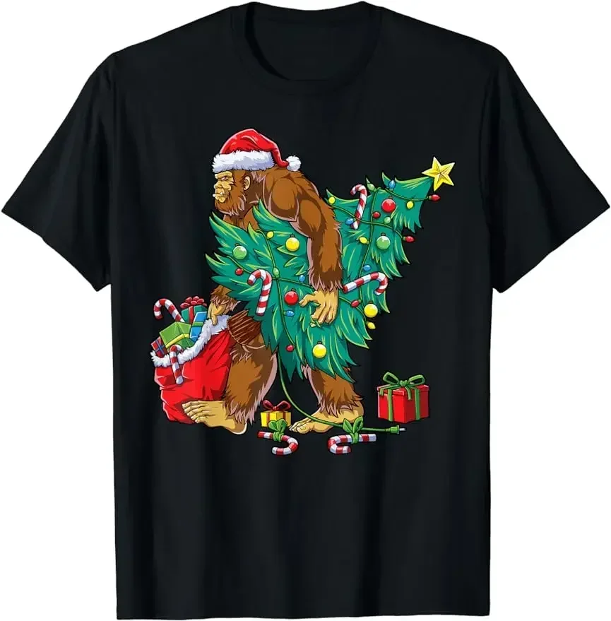 Bigfoot Christmas Lights Christmas T-Shirt for Sasquatch Lovers Graphic Custom Printed Women Men T-shirt Men Clothing