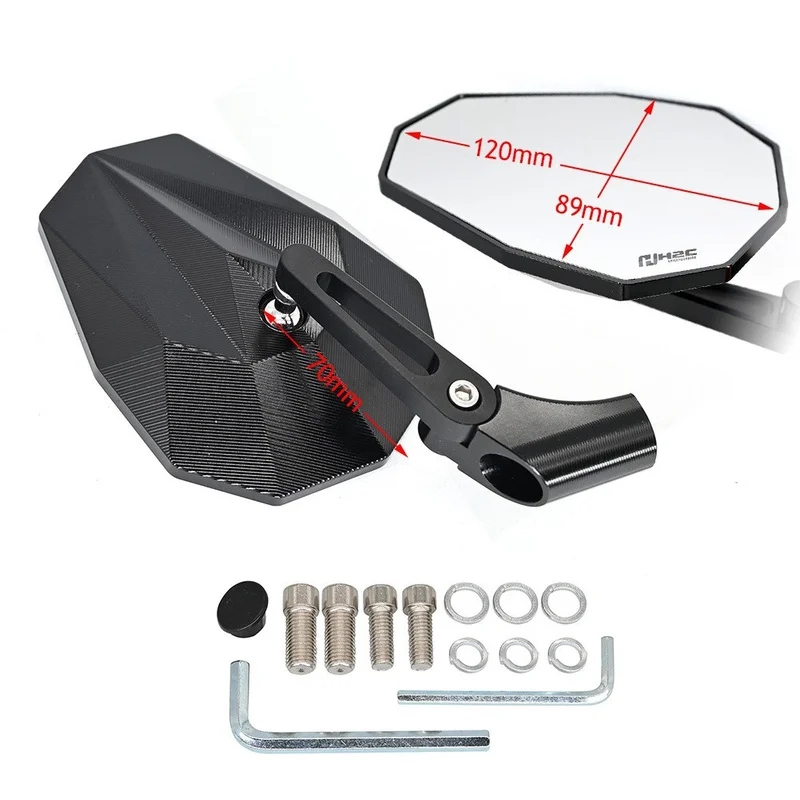 2Pcs CNC Aluminum Diamond Cut Motorcycle Rearview Mirrors Adjustable Bar End Side Mirrors for Niu NQi Ninebot Black Silver