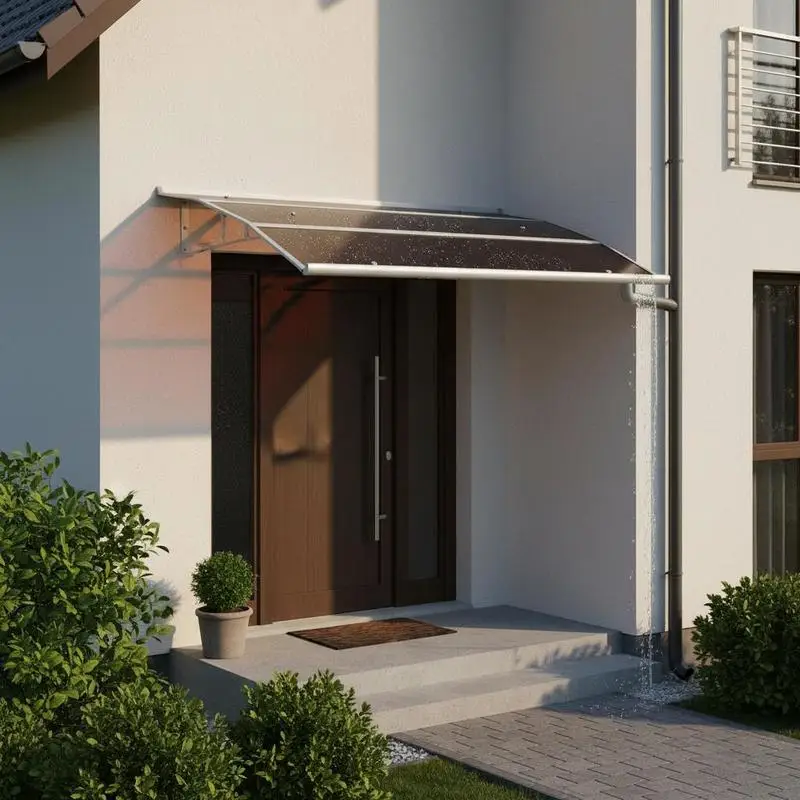 Awnings for Door Entrance, 37 x 47 in, Exterior Front Door Window Awnings with Drainage & ABS Bracket, Rain Snow Sun Protection, Overhang Polycarbonate Door Canopy for Porch Patio, Brown