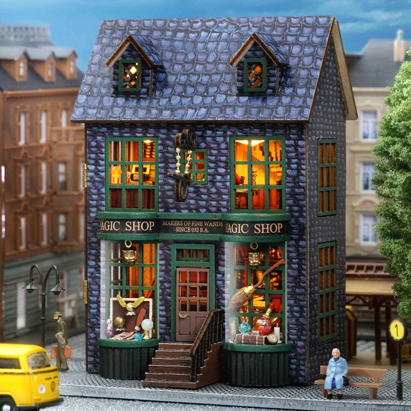 DIY Wooden Miniature Building Kits Doll Houses with Furniture Magic Shop Garden Restaurant Dollhouse for Girls Birthday Gifts