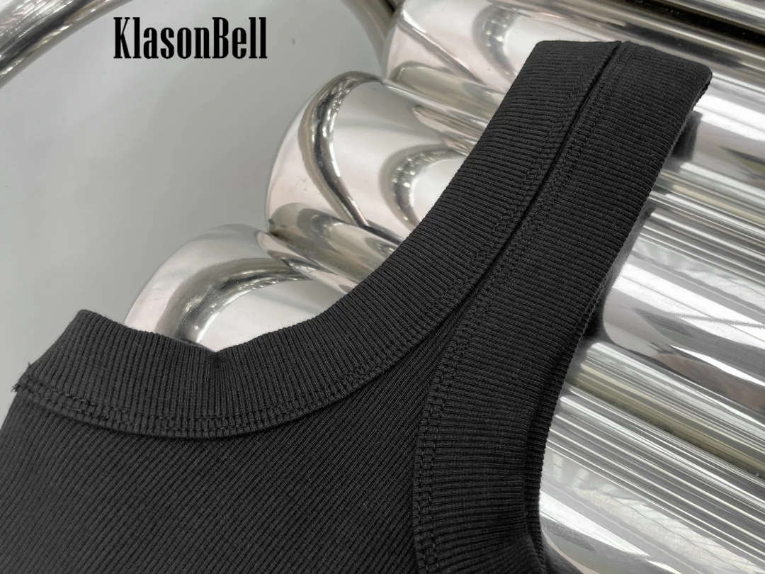 7.21 KlasonBell Women High Street Sexy Hot Girl Short U-Neck Camis Embossed Letter Basics Spaghetti Strap Knit Tank Top