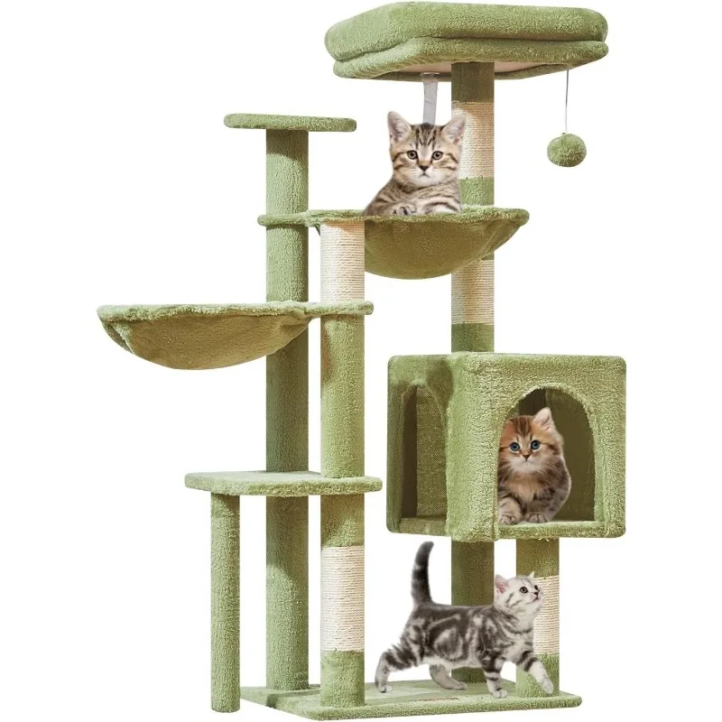 Cat Tree,39.4-Inch Cat Tower for Indoor Cats,Suitable for Kittens,Plush Cat Condo with 5 Scratching Posts, Plush Perch,2 Hammock