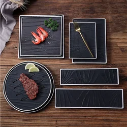 Ceramic Board, Black Circular Flat Plate, Restaurant Main Course, Meat Dishes, Sushi, Desserts, Home Kitchen, Creative Tableware