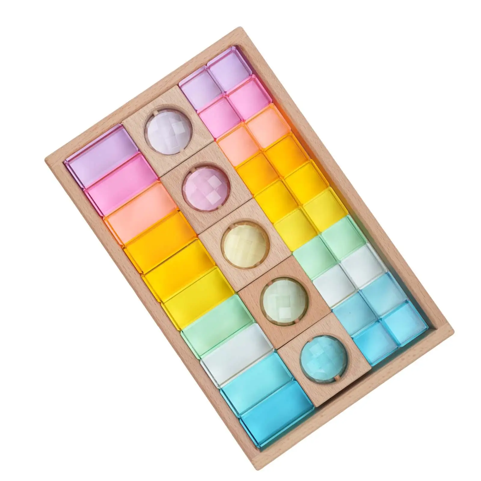 Rainbow Building Blocks Set Building Blocks Set for Kids with Wooden Storage Box Acrylic Cubes Stacking Toy for Gift Toddlers