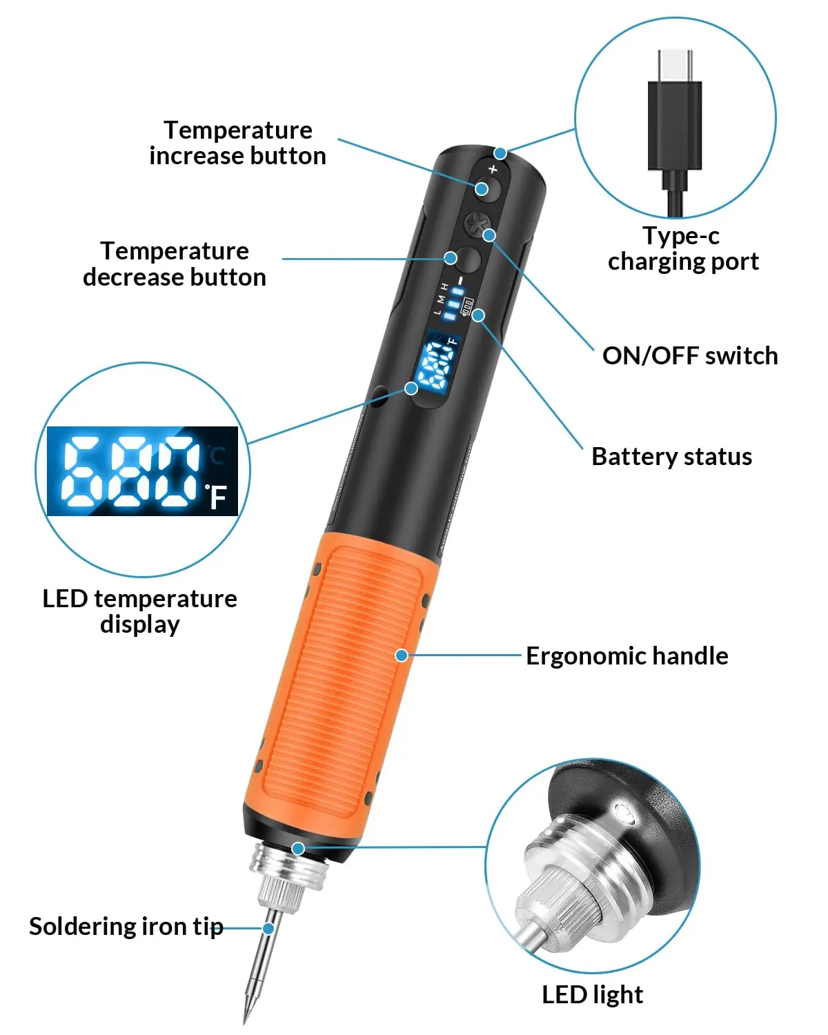 USB Rechargeable Soldering Iron Kit Digital Soldering Tool Set LCD Solder Welding Tools Soldering Iron Pen Temperature 200-450°