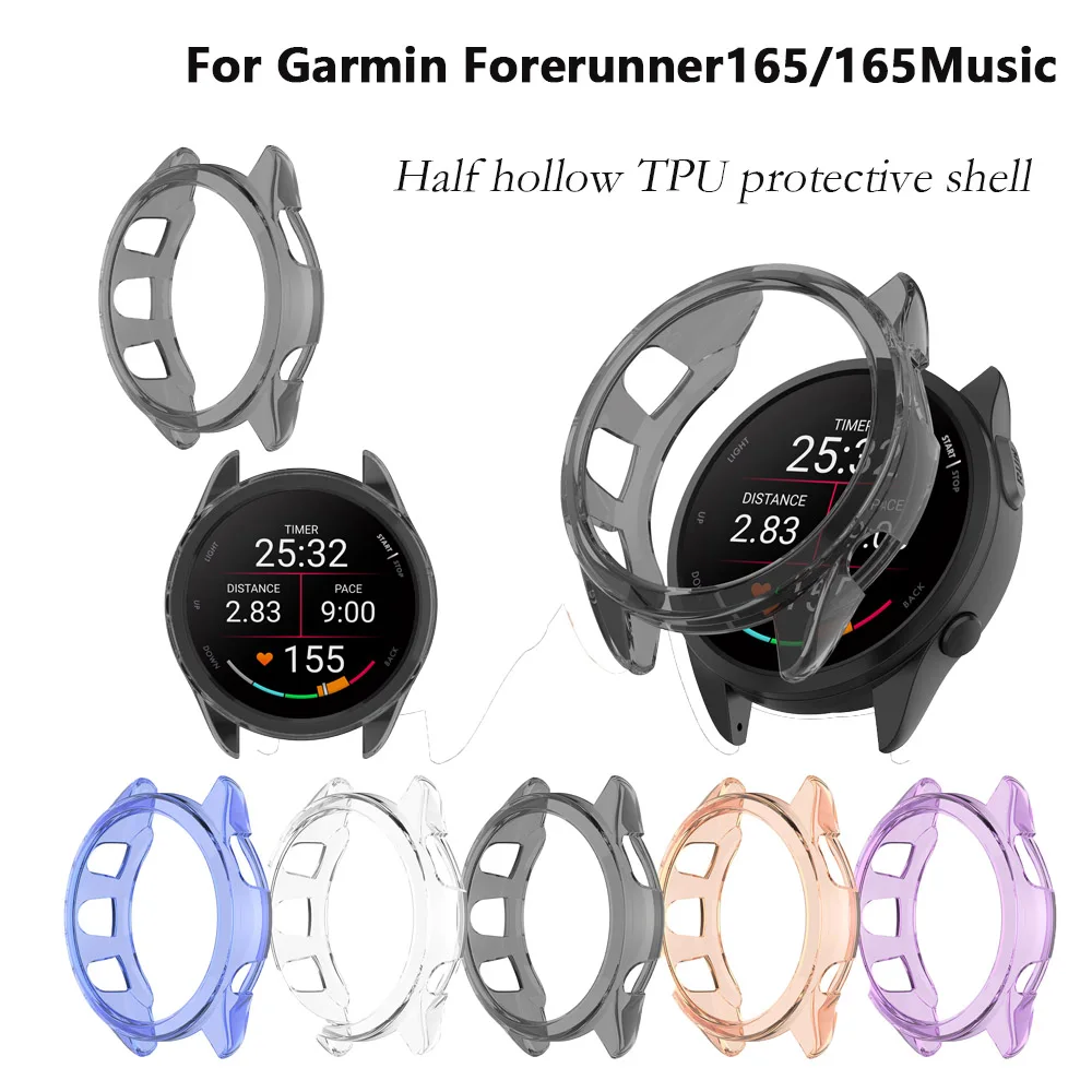 Watch Case For Garmin Forerunner165/165Music Half Hollow TPU Protective Shell Anti-fall Watch Shell Protector Cover Dustproof