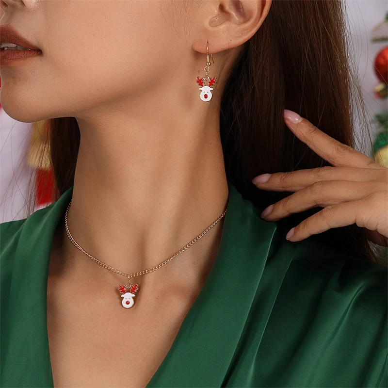 Mode Frohe Weihnachten Baum Schneemann Hirsch Baum Halskette Ohrringe Schmuck-Set für Frauen Mädchen Neujahr Festival Schmuck Geschenke – Detail 30