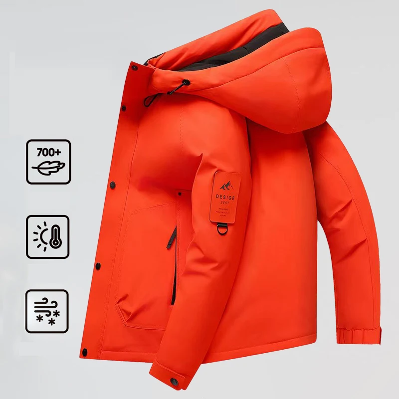 Casual 2024 Winter Men\'s Loose Hooded White Duck Down Jackets Streetwear Windproof Warm Puffer Coat Outdoor Thick Parka Clothing